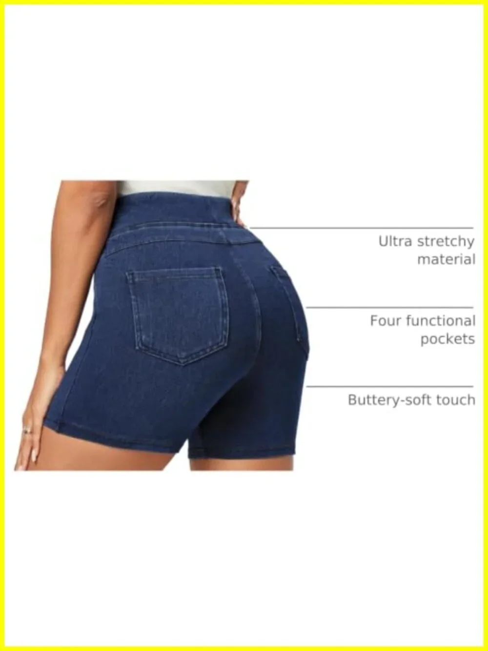 Stretchy Denim Shorts High Waisted Pull On Jorts 4 Pockets